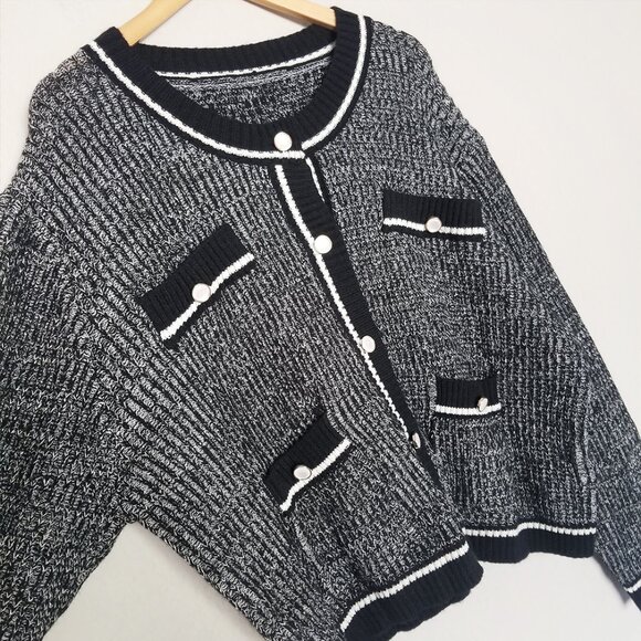 Cider Knit Round Neck Contrasting Binding Button Cardigan Curve Plus 2XL Shimmer - Picture 12 of 16